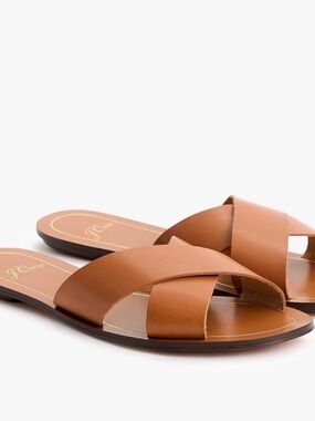 J. Crew Cyprus Brown Leather Strappy Criss Cross Slides Sandals Size 9